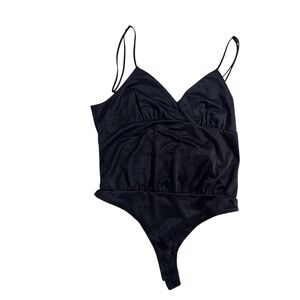 Intimately Free People Black Tie & Smocked Back V‎ neck Bodysuit Size Medium